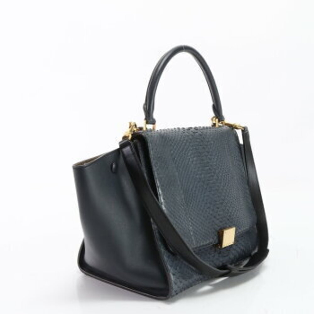 Celine Blue Tote Leather Python Trapeze Shoulder H Navy Handbag Bag - Picture 4 of 14
